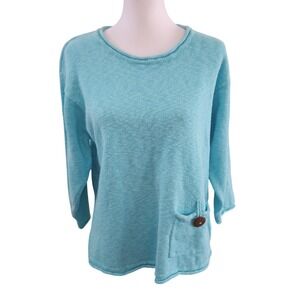 Lulu-B Turquoise Knit Top 3/4 Sleeve Pocket Button Casual Women's L XL